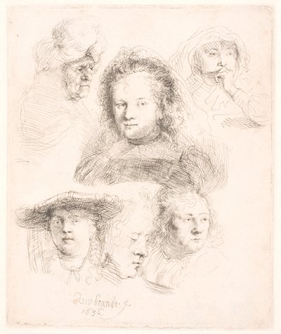 Undersøgelser af leder af Saskia og andre af Rembrandt van Rijn
