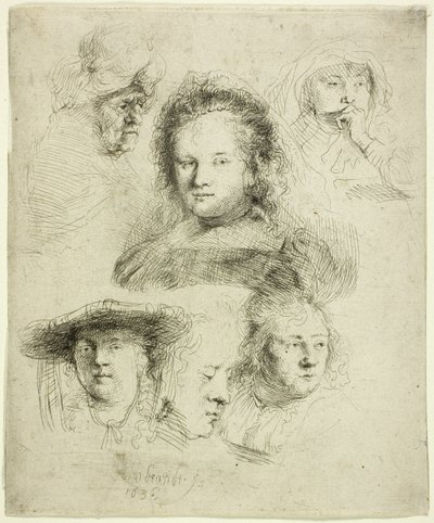 Studier af lederen af Saskia og andre af Rembrandt van Rijn