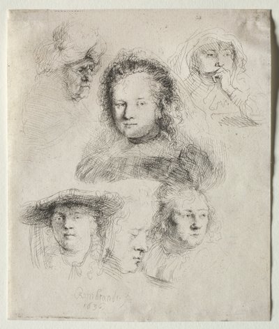 Studier af lederen af Saskia og andre af Rembrandt van Rijn