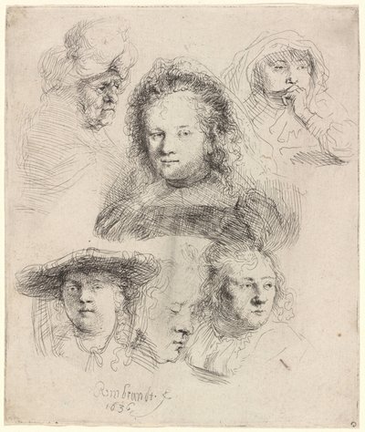 Studier af Saskias hoved og andre motiver af Rembrandt van Rijn