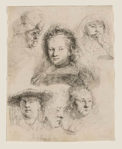 Studier af Saskias hoved og andre motiver af Rembrandt van Rijn