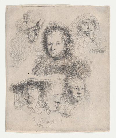 Studier af lederne af Saskia og andre, 1636., 1636. af Rembrandt van Rijn