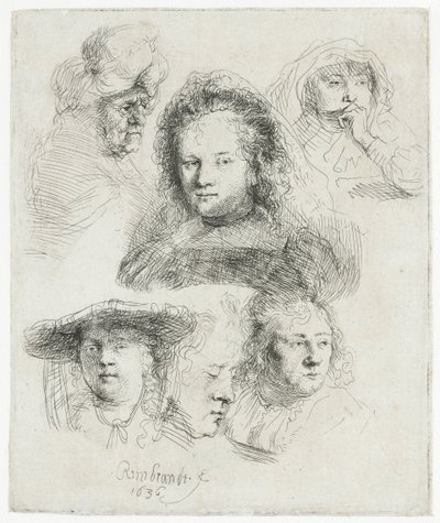 Studier af lederen af Saskia og andre af Rembrandt van Rijn