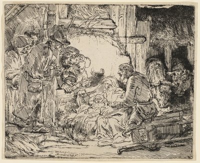 Hyrdernes tilbedelse: Med lampen af Rembrandt van Rijn