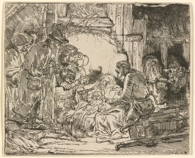 Hyrdernes tilbedelse: med lampen af Rembrandt van Rijn