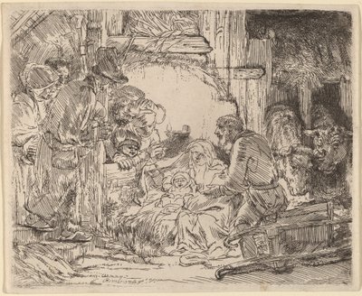 Hyrdernes tilbedelse: med lampen af Rembrandt van Rijn