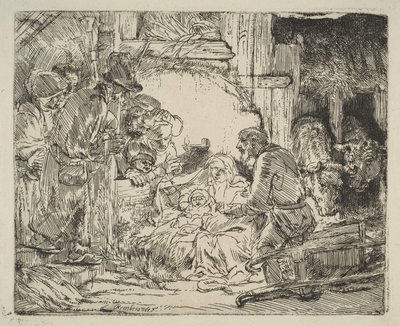 Hyrdernes tilbedelse, med lampen, ca. 1654. af Rembrandt van Rijn