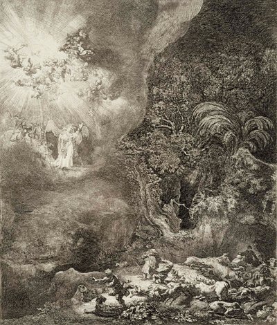 Englen, der viste sig for hyrderne af Rembrandt van Rijn
