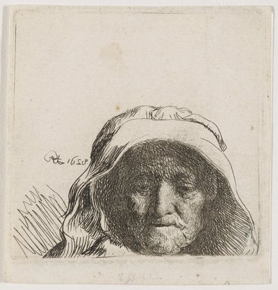 Kunstnerens mor: Kun hovedet, set forfra af Rembrandt van Rijn