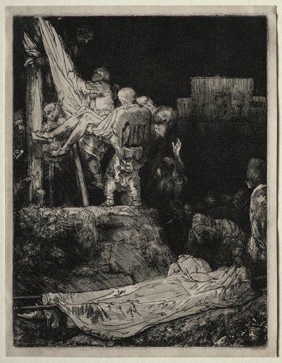 Nedstigningen fra korset ved fakkellys, 1654. af Rembrandt van Rijn