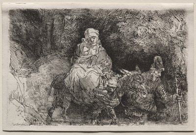 Flugten til Egypten: Krydser en bæk af Rembrandt van Rijn