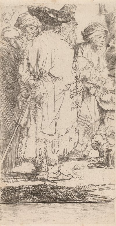 Manden med et stokfragment fra Hundred Guld-printet, ca. 1649. af Rembrandt van Rijn