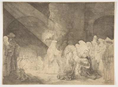 Præsentationen i templet: Aflang plade. af Rembrandt van Rijn