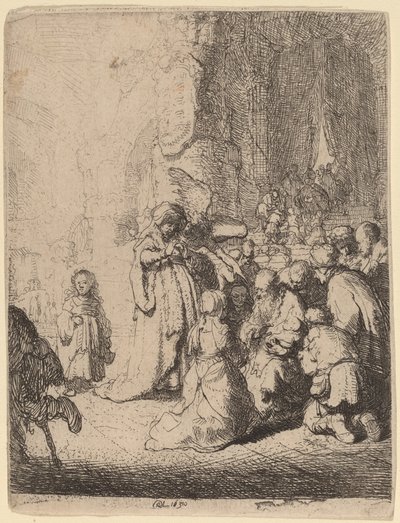 Præsentationen i templet med englen: Lille tallerken af Rembrandt van Rijn