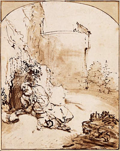 Profeten Jonas foran Nineves mure, ca 1651 af Rembrandt van Rijn