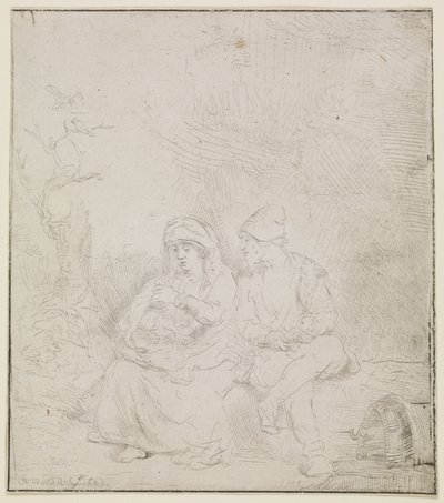 Hvilen under flyveturen (let ætset) af Rembrandt van Rijn
