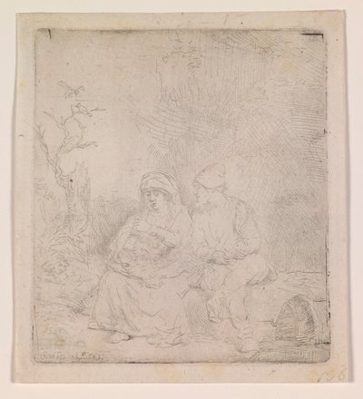 Hvilen under flyveturen (let ætset) af Rembrandt van Rijn