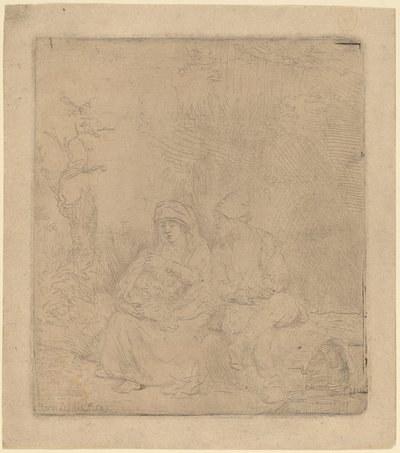 The Rest on the Flight: Lightly Etched, 1645. af Rembrandt van Rijn