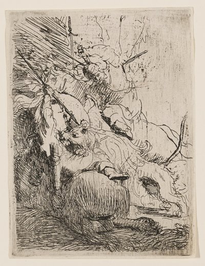 Den lille løvejagt (med én løve) af Rembrandt van Rijn