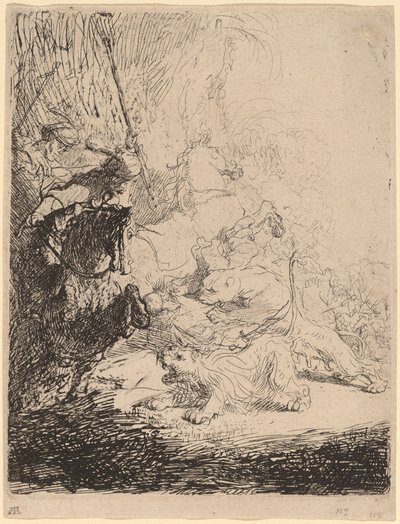 Den lille løvejagt (med to løver) af Rembrandt van Rijn