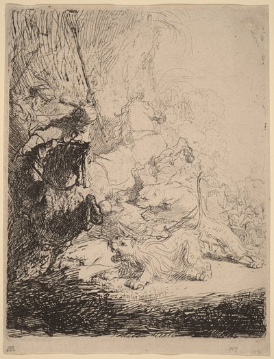 Den lille løvejagt (med to løver) af Rembrandt van Rijn
