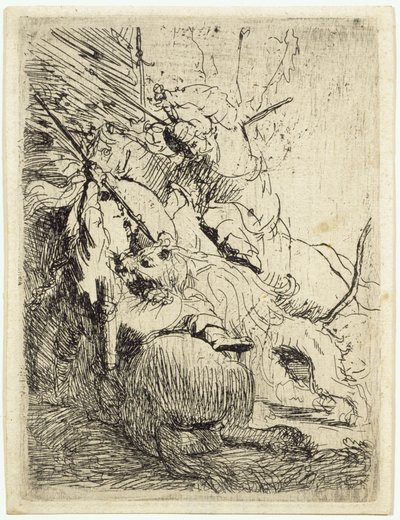 Den lille løvejagt (med én løve) af Rembrandt van Rijn