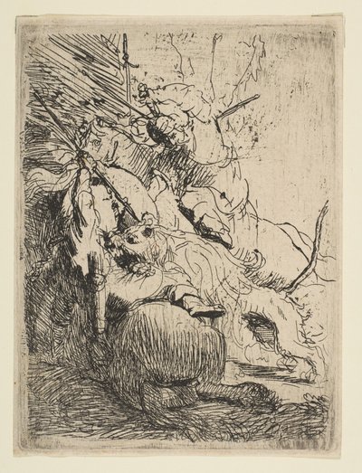 Den lille løvejagt med en løve, ca. 1629. af Rembrandt van Rijn