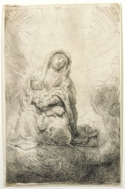 Jomfruen med barnet i skyerne af Rembrandt van Rijn
