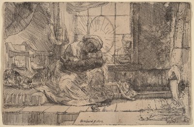 Jomfruen med barnet, katten og slangen af Rembrandt van Rijn