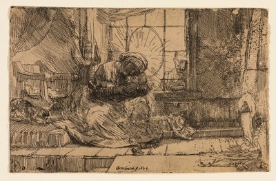 Jomfruen og barnet med katten og slangen af Rembrandt van Rijn