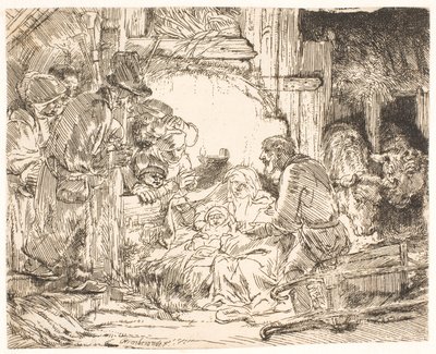 Hyrdernes tilbedelse (med lampen) af Rembrandt van Rijn