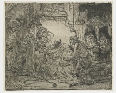 Hyrdernes tilbedelse: med lampen af Rembrandt van Rijn