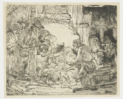 Hyrdernes tilbedelse: med lampen af Rembrandt van Rijn