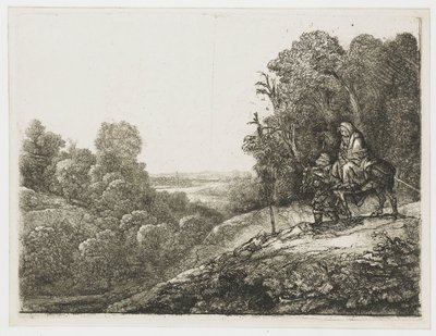 Flugten til Egypten: bearbejdet plade af Seghers af Rembrandt van Rijn