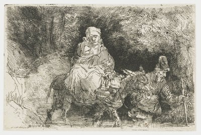 Flyveturen til Egypten krydser en bæk af Rembrandt van Rijn