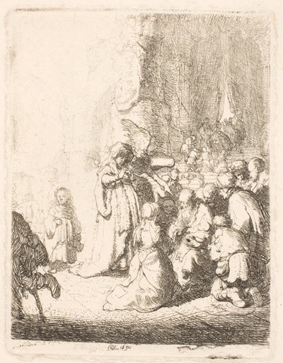 Fremvisningen i templet (med englen): den lille plade af Rembrandt van Rijn