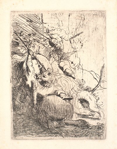 Den lille løvejagt (med en løve) af Rembrandt van Rijn
