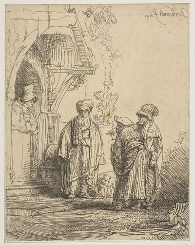 Tre orientalske skikkelser Jacob og Laban, 1641. af Rembrandt van Rijn