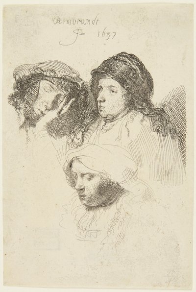 Tre kvindehoveder af Rembrandt van Rijn