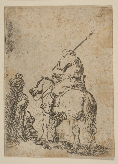 Turbansoldat til hest, ca. 1629. af Rembrandt van Rijn