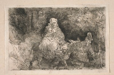 Flugten til Egypten – Den Hellige Familie krydser en bæk af Rembrandt van Rijn