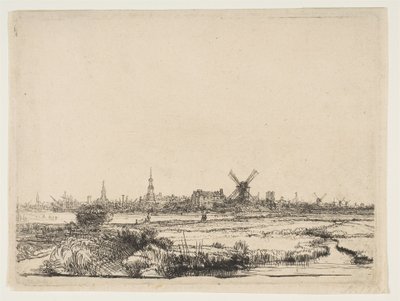 Udsigt over Amsterdam fra nordvest, ca. 1640. af Rembrandt van Rijn