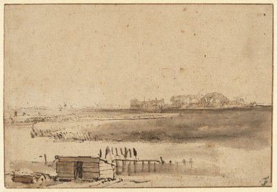 Udsigt over Houtewael nær Sint Anthoniespoort [recto] af Rembrandt van Rijn