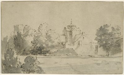 Udsigt over Mariakerk i Utrecht fra syd, ca. 1652 (pen og blæk med vask på papir) af Rembrandt van Rijn