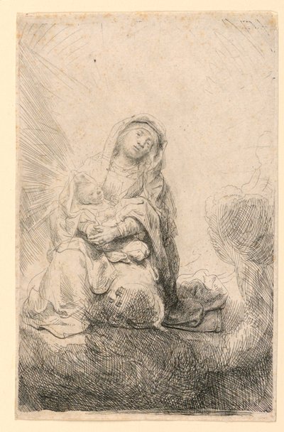 Jomfru og barn i skyerne af Rembrandt van Rijn