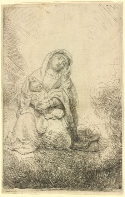 Jomfruen med barnet i skyerne af Rembrandt van Rijn