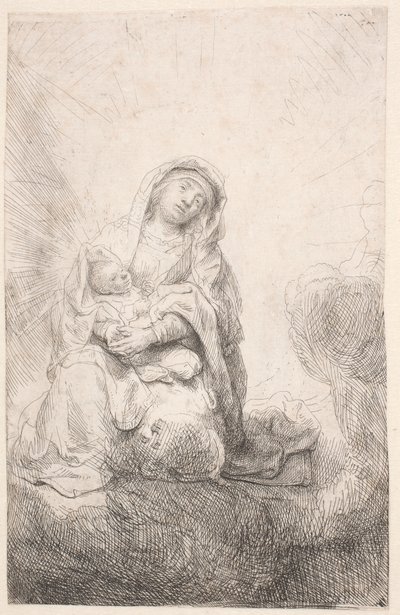 Jomfruen og barnet i skyerne af Rembrandt van Rijn