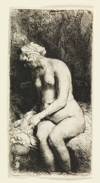 Kvinde bader sine fødder ved en bæk af Rembrandt van Rijn