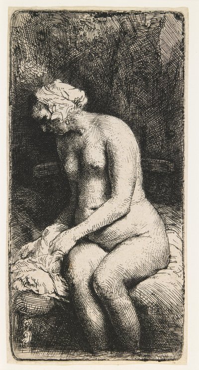 Kvinde bader sine fødder ved en bæk af Rembrandt van Rijn