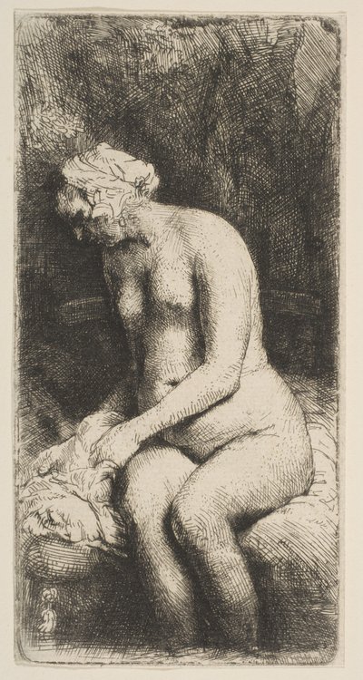 Kvinde bader sine fødder ved en bæk, 1658. af Rembrandt van Rijn